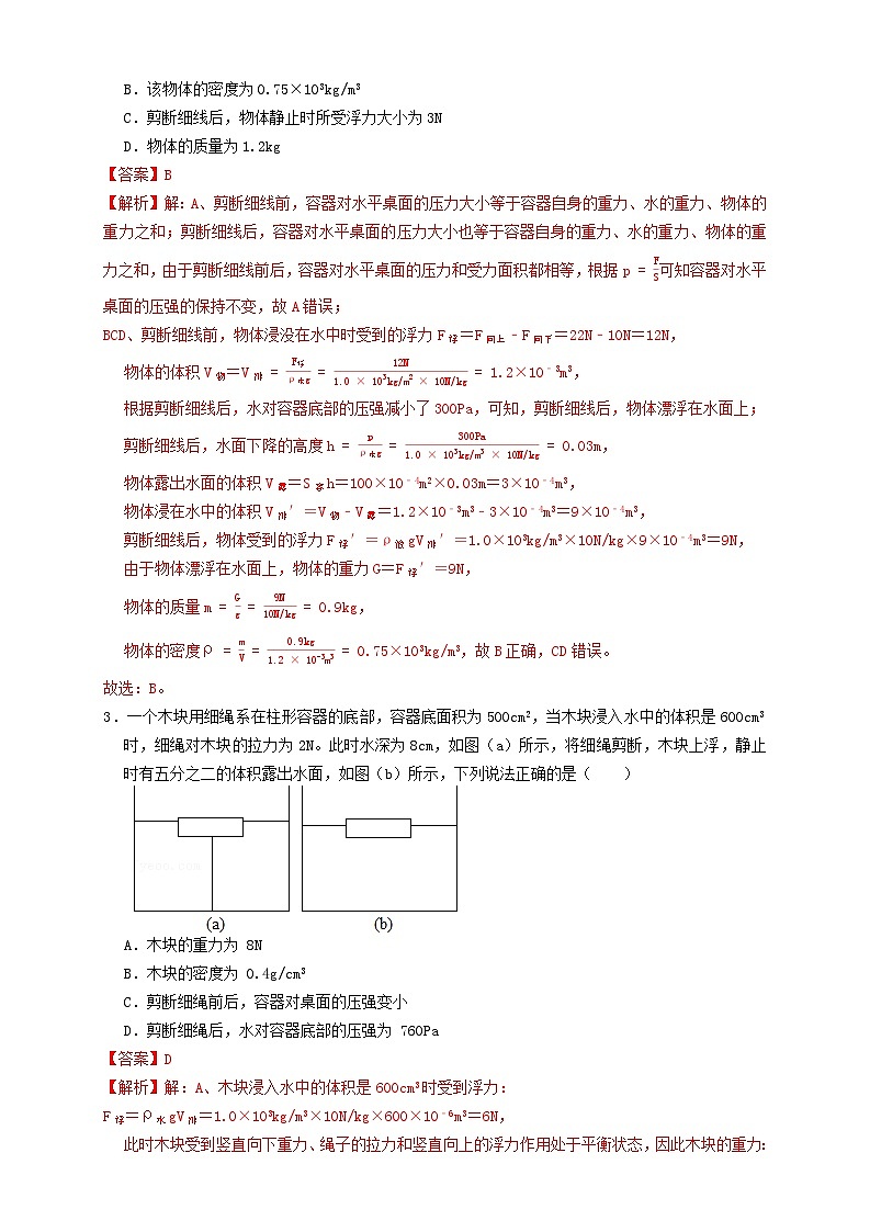 2024年中考物理必考考点专题22浮力与压强的综合（解析版）第2页