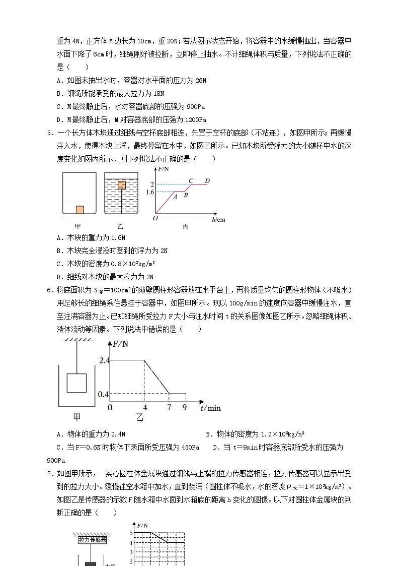 2024年中考物理必考考点专题23浮力细线加水放水题型（原卷版）第2页