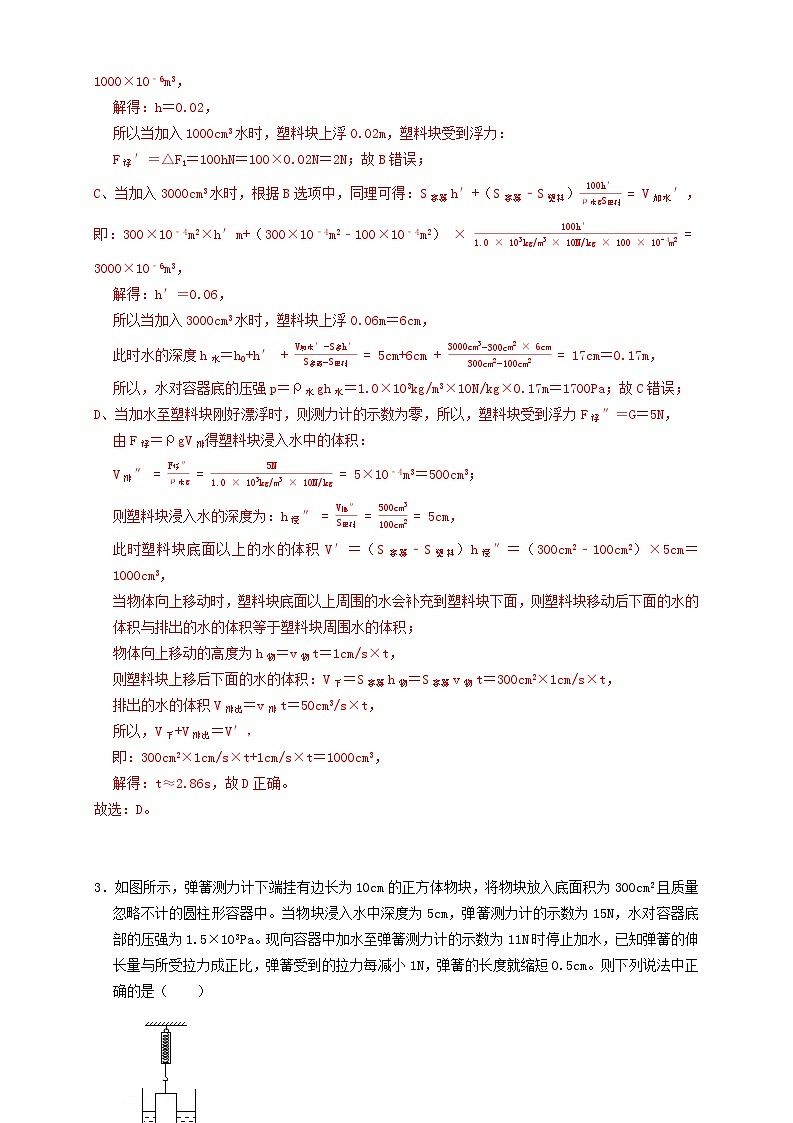 2024年中考物理必考考点专题25浮力弹簧加水放水题型（解析版）第3页