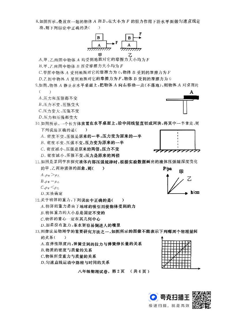河北省石家庄高邑二中2023-2024学年八年级下学期期中物理试卷第2页