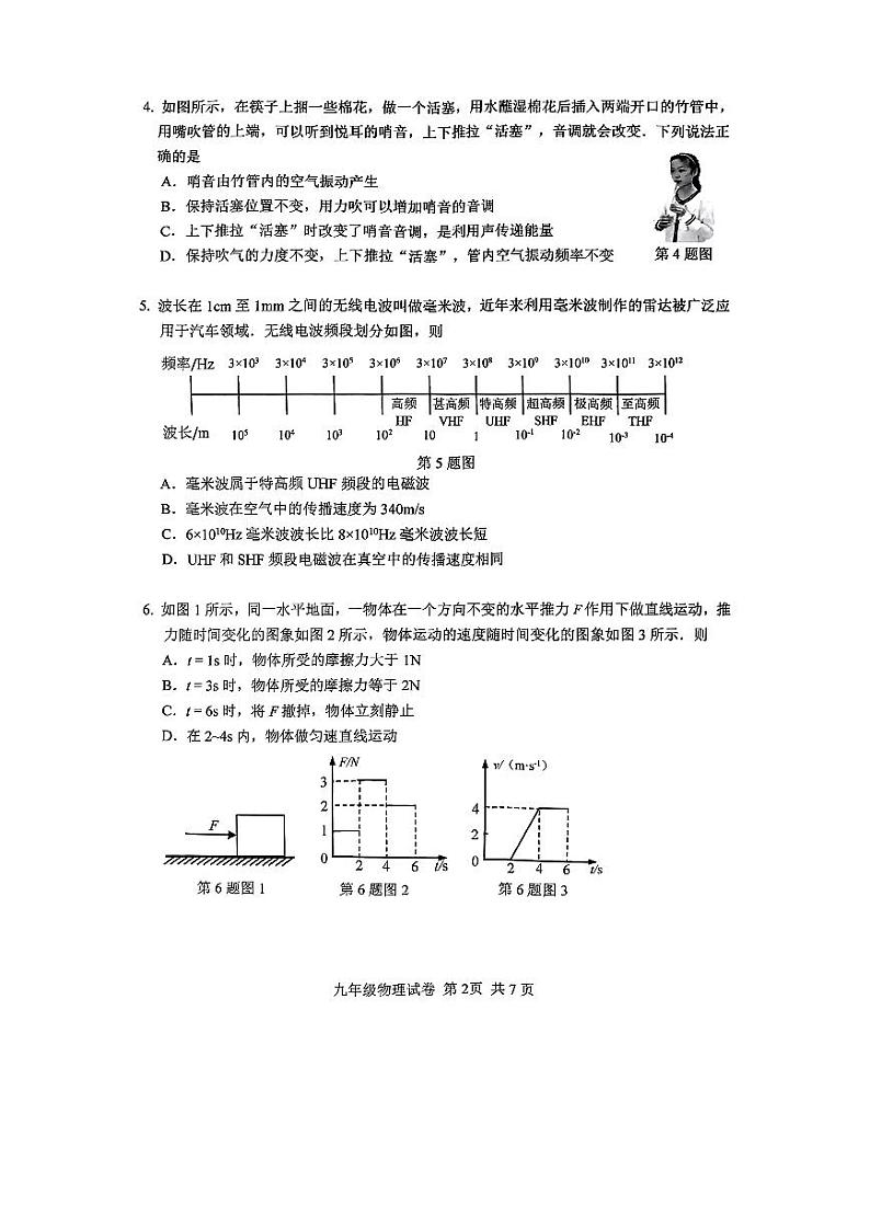 2024年广东省广州市南沙区中考一模物理试卷02