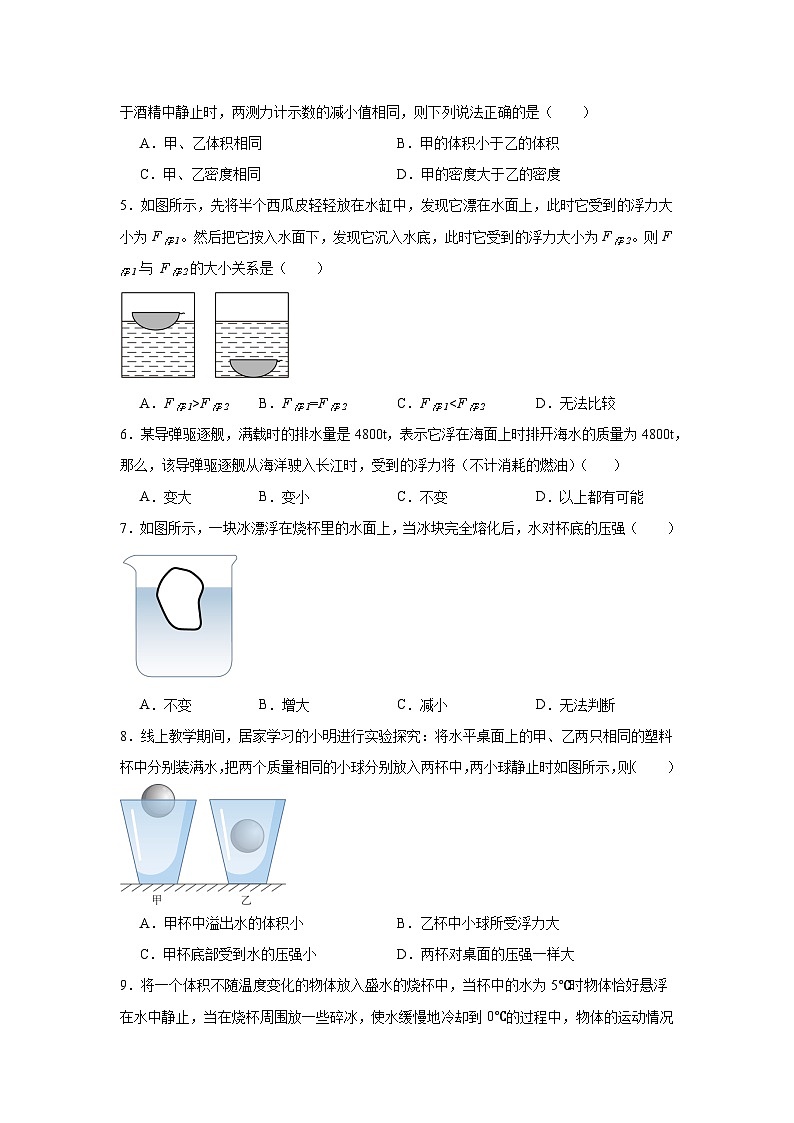 第十章+浮力+单元测试题（含答案）2023-2024学年人教版八年级下册物理第2页
