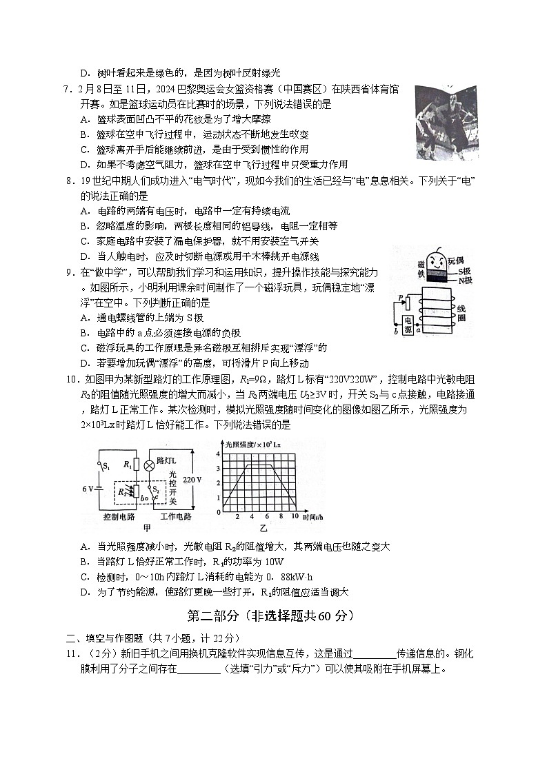 2024年陕西省宝鸡市凤翔区中考二模物理试题02