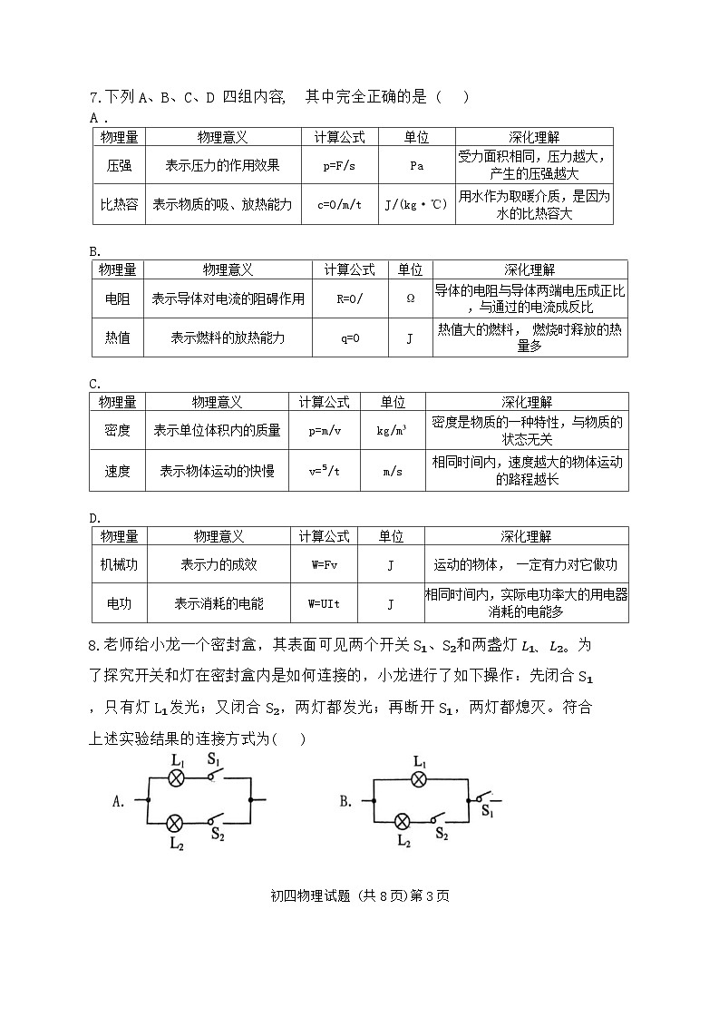 2024年山东省济宁市两校联考中考二模物理试题03