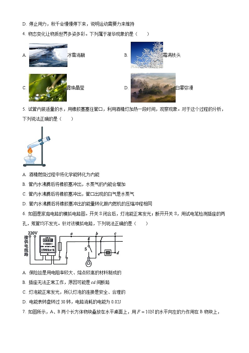 山东省潍坊市寿光市2023-2024年下学期九年级中考一模物理试题（原卷版+解析版）02