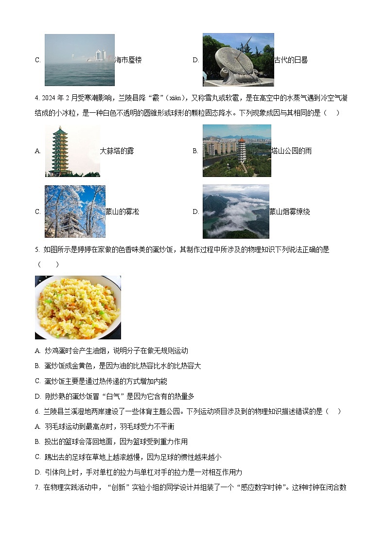 2024年山东省临沂市兰陵县中考一模物理试题（原卷版）第2页