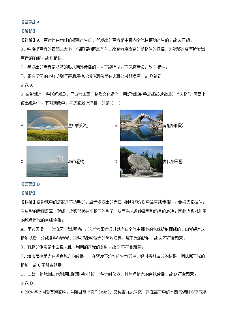 2024年山东省临沂市兰陵县中考一模物理试题（解析版）第2页