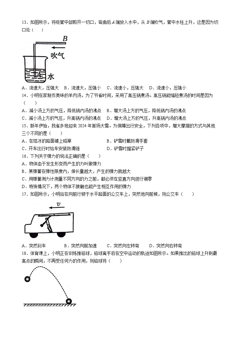 河北省雄安新区2023-2024学年八年级下学期期中考试物理试卷第3页