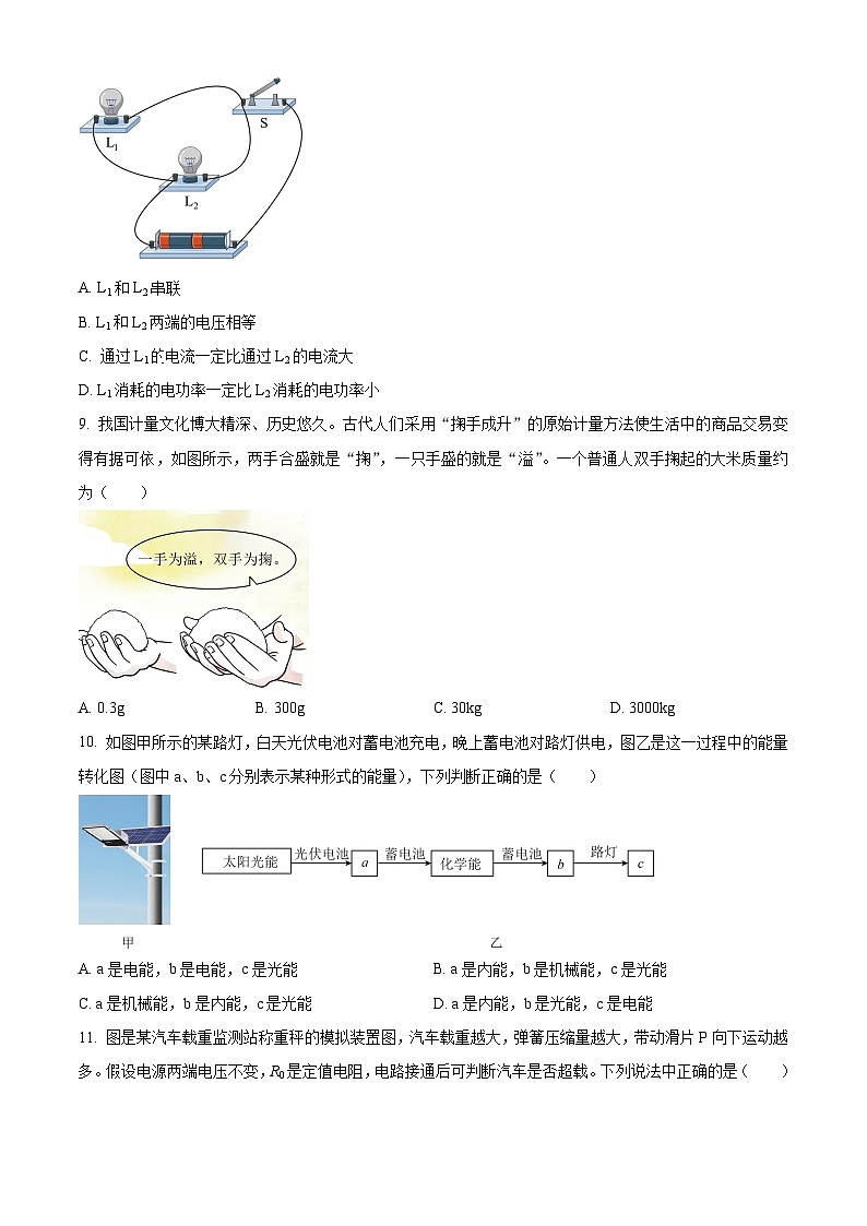 2024年北京市顺义区中考一模物理试卷（原卷版）第3页