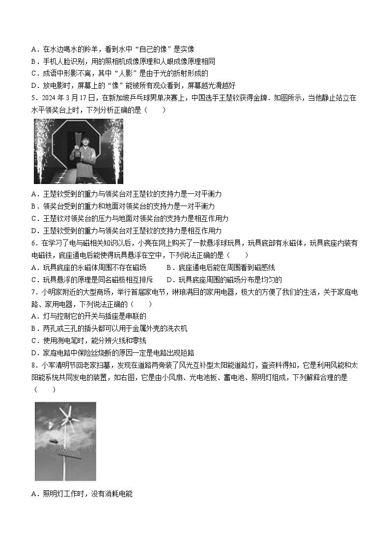 2024年湖南省邵阳市中考一模物理试题+02