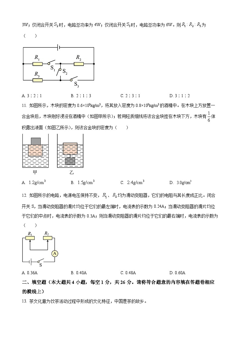 2024年新疆和田地区中考一模物理试题（原卷版+解析版）03