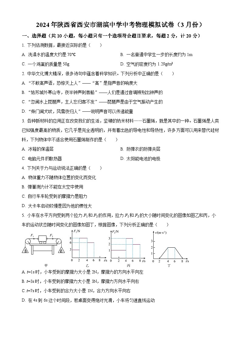 2024年陕西省西安市湖滨中学中考第一次模拟物理试题（原卷版）第1页