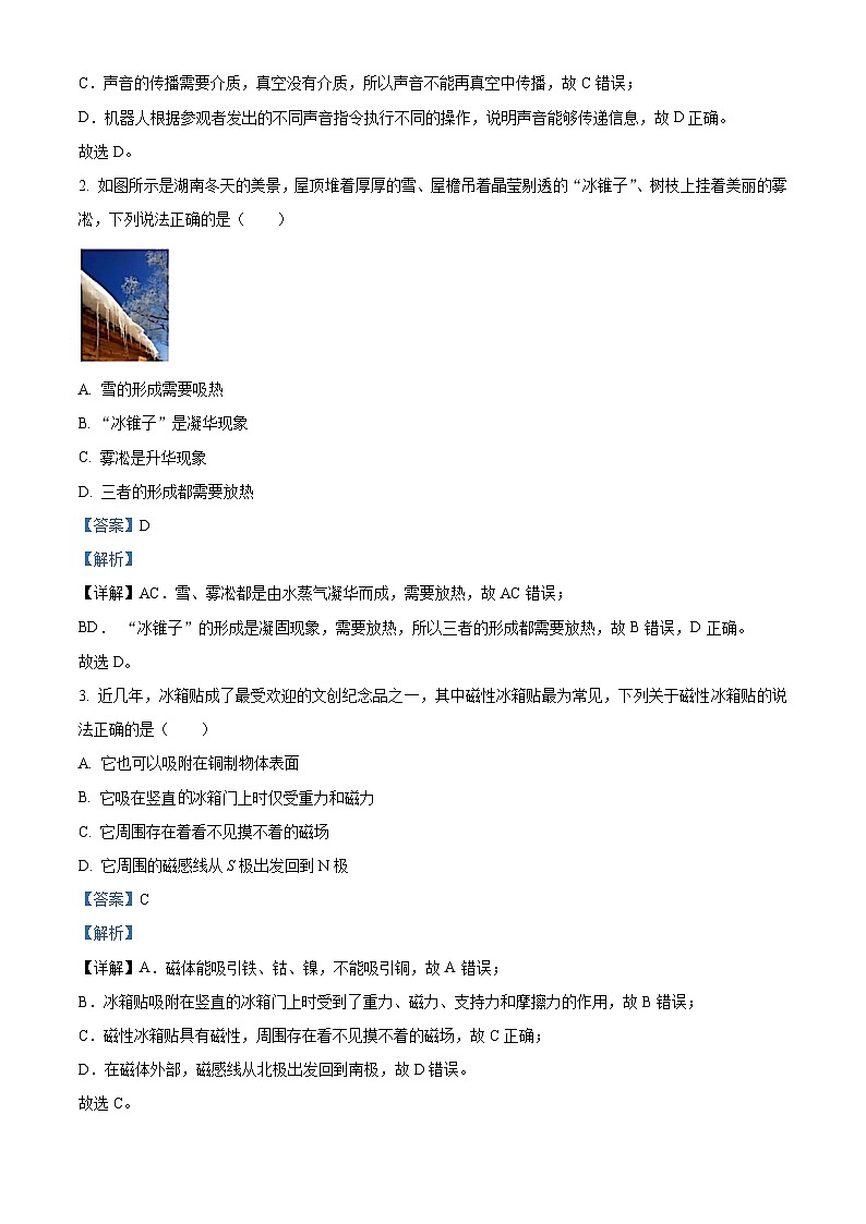 2024年湖南省永州市李达中学中考二模物理试卷.（解析版）第2页