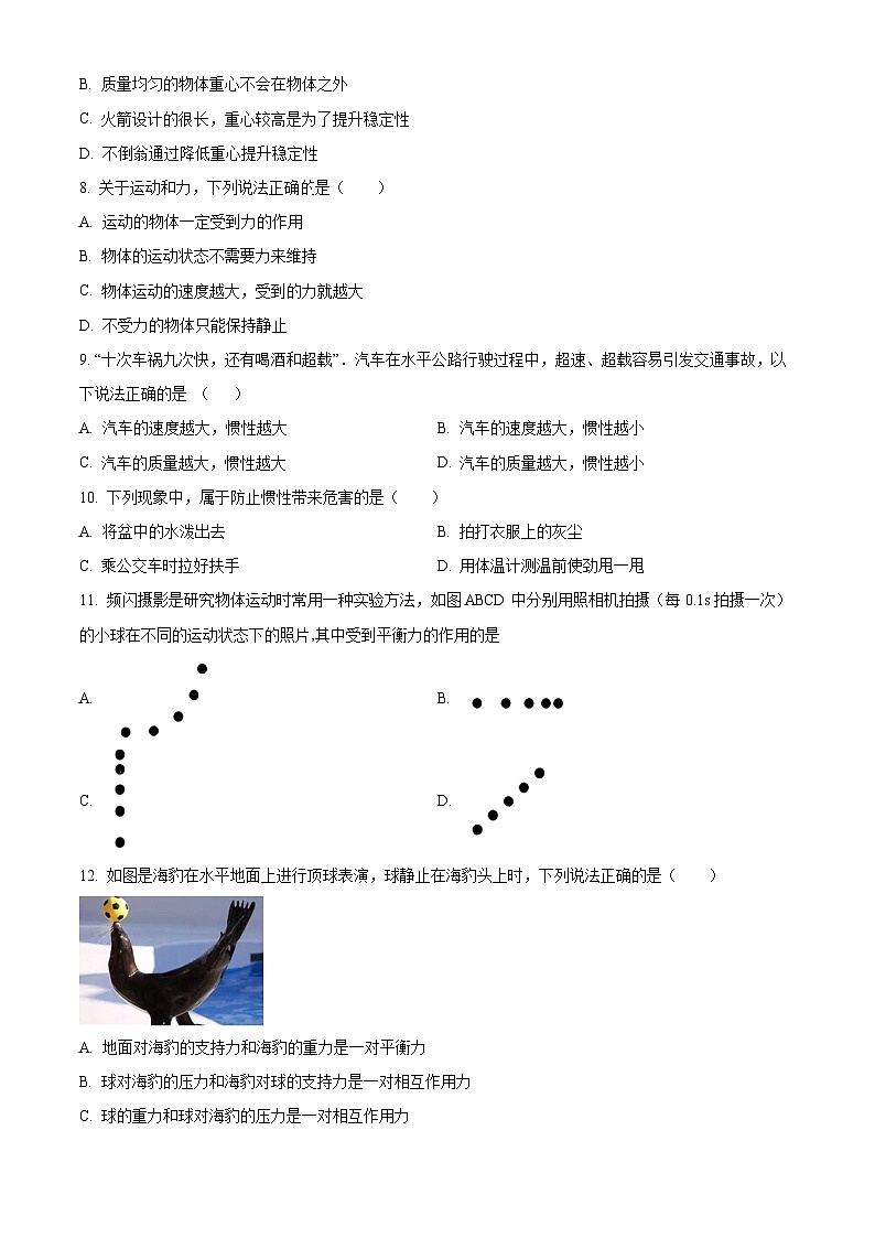 广东省深圳实验学校初中部2023-2024学年八年级下学期期中考试物理试卷（原卷版+解析版）02