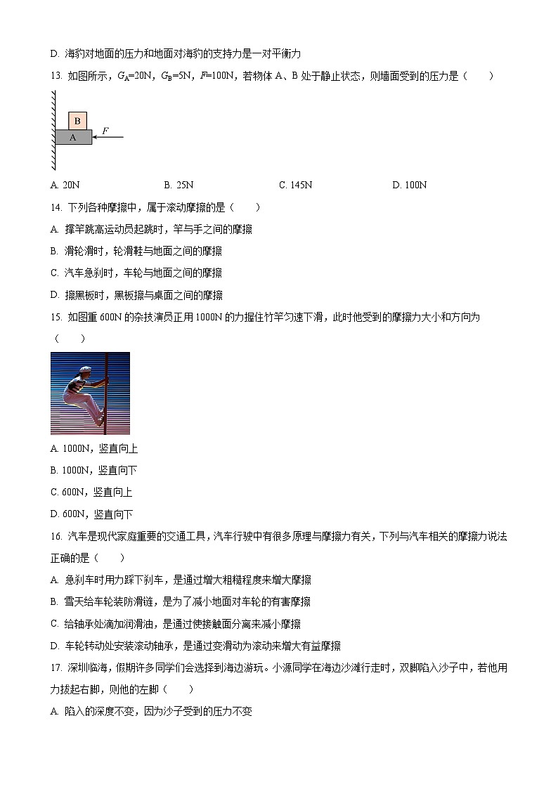 广东省深圳实验学校初中部2023-2024学年八年级下学期期中考试物理试卷（原卷版+解析版）03