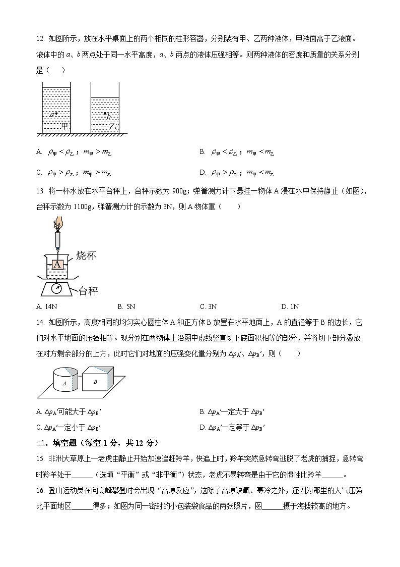 福建省福州屏东中学2023-2024学年下学期八年级期中考物理试卷（原卷版+解析版）03
