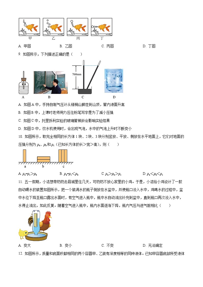 四川省巴中市平昌中学2023-2024学年八年级下学期物理期中考试题（原卷版）第3页