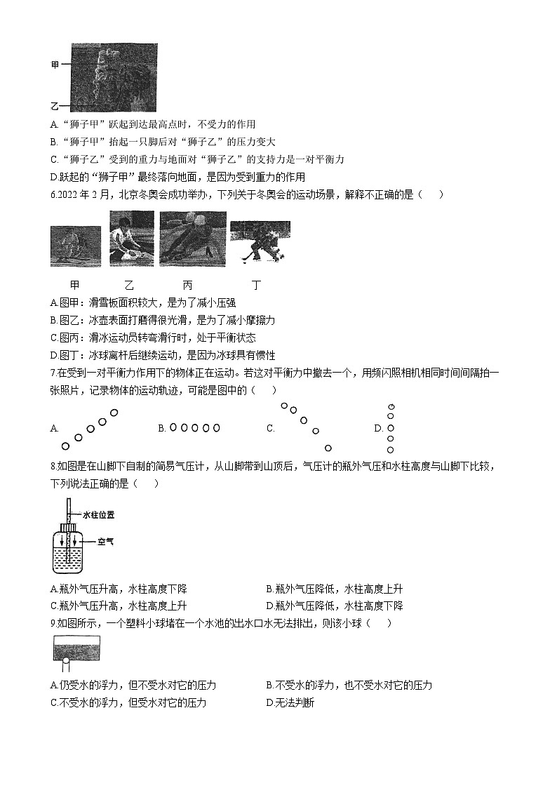 广东省仲元中学2023-2024学年八年级下学期期中测试物理试卷第2页