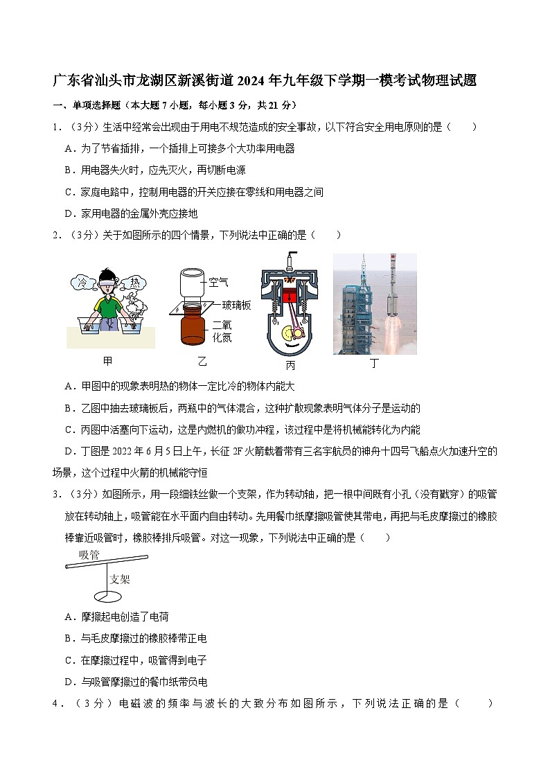 2024年广东省汕头市龙湖区新溪街道九年级下学期一模考试物理试题第1页