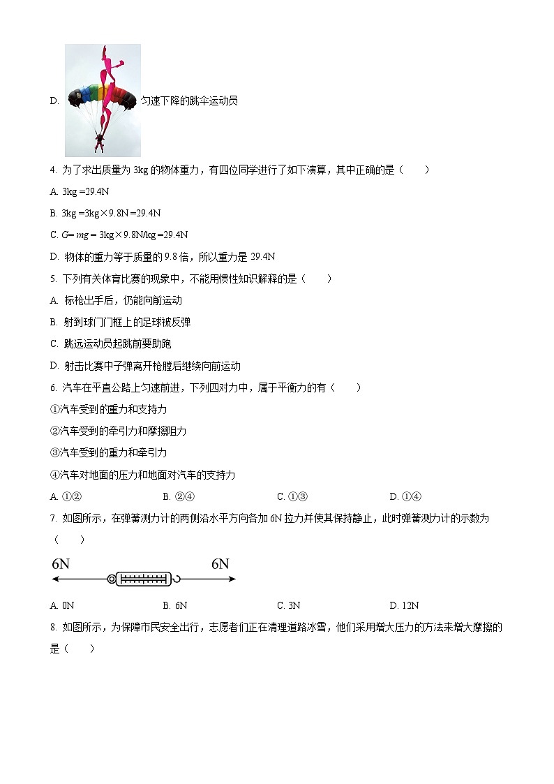 湖南省永州市新田县2023-2024学年八年级下学期期中考试物理试题（原卷版）第2页