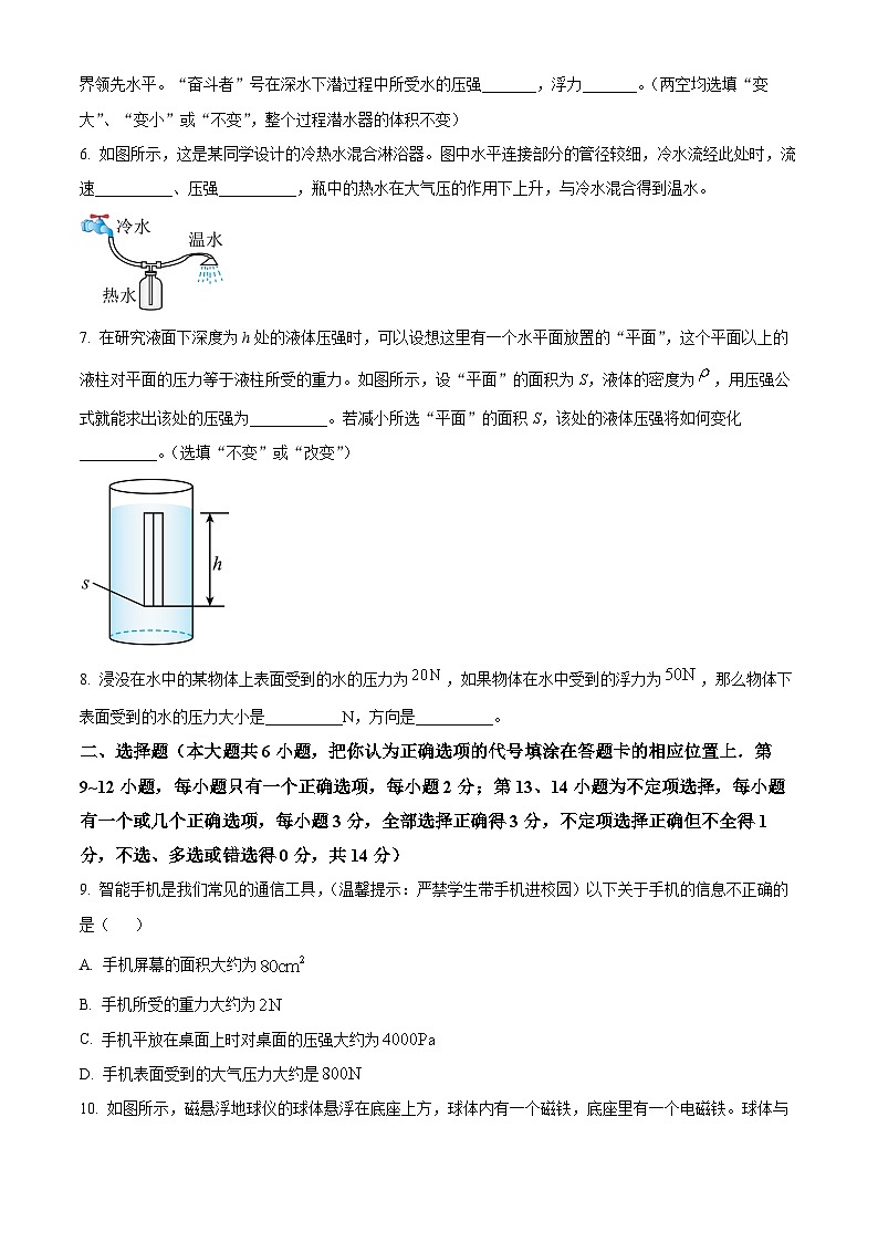 江西省吉安市省级九校2023－2024学年期中联考八年级下学期物理（原卷版）第2页