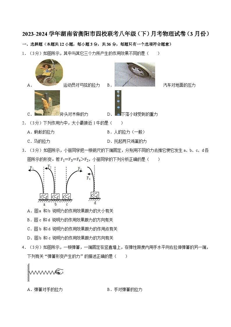 湖南省衡阳市四校联考2023-2024学年八年级下学期3月月考物理试题01