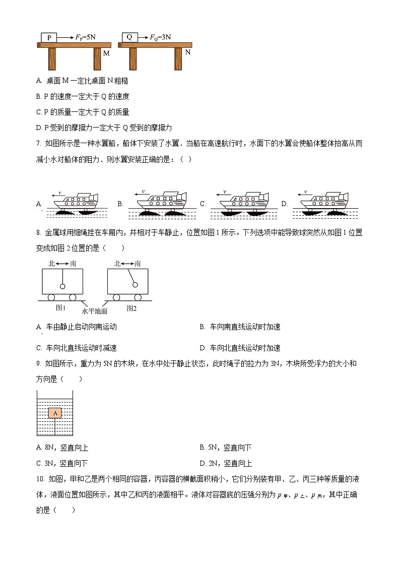 广东省广州市第一中学2023-2024学年八年级下学期期中考试物理试卷（原卷版）第3页