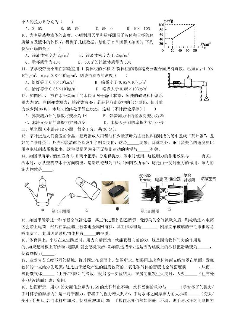 江苏省无锡市积余实验学校2023-2024学年下学期八年级期中物理试卷第2页