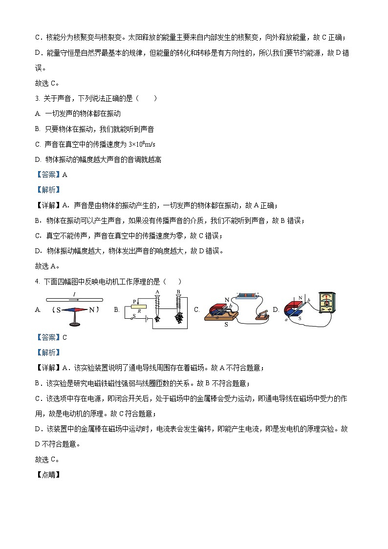 2024年四川省内江市第二中学九年级一模物理试题（原卷版+解析版）02