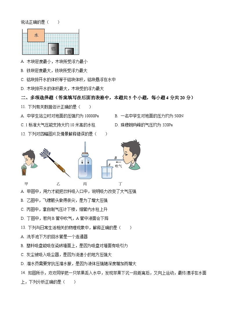 山东省济南市钢城区辛庄初级中学2023-2024学年九年级下学期学情诊断物理试卷（原卷版+解析版）03