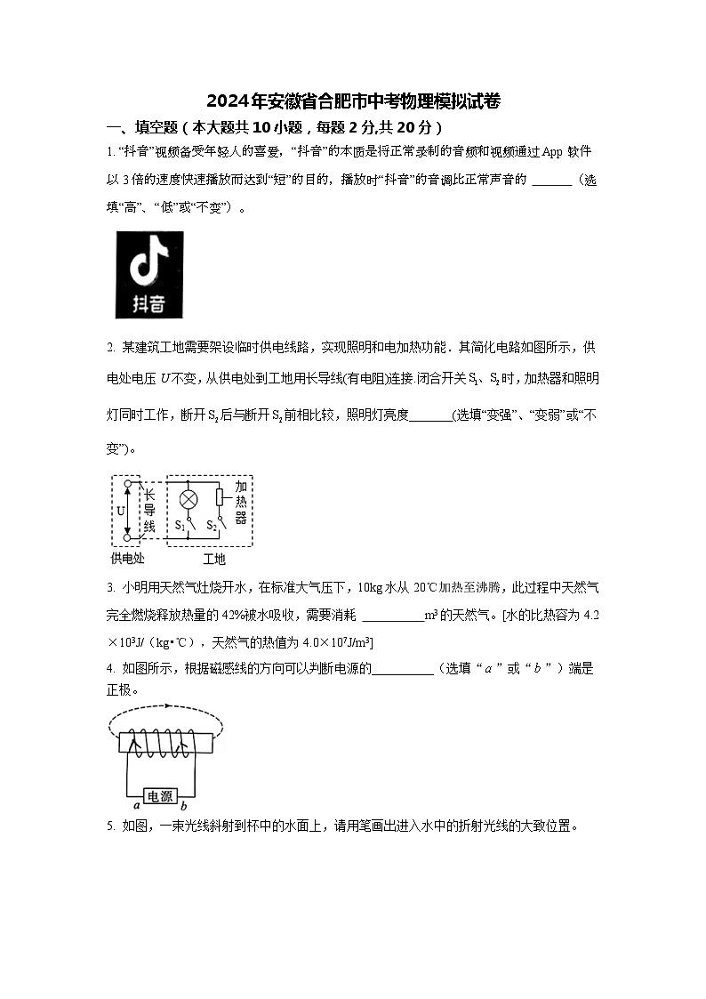 2024年安徽省合肥市中考物理模拟试卷第1页