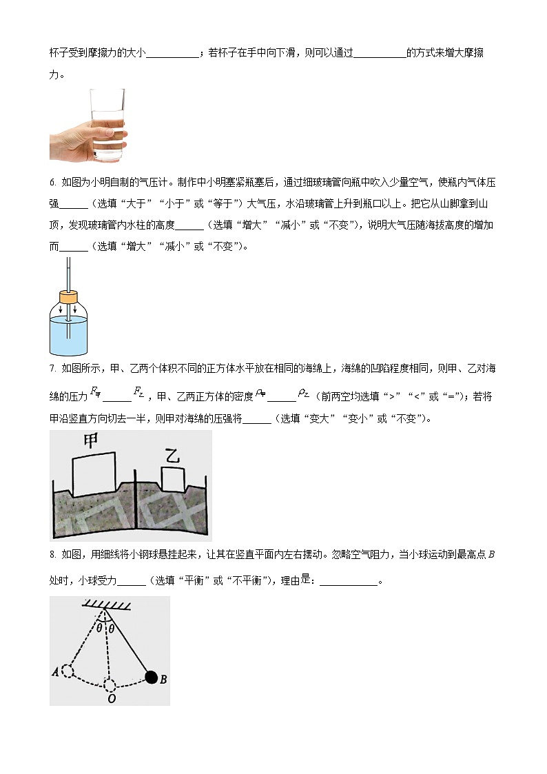 河南省洛阳市西工区2023-2024学年八年级下学期期中考试物理试卷（原卷版）第2页