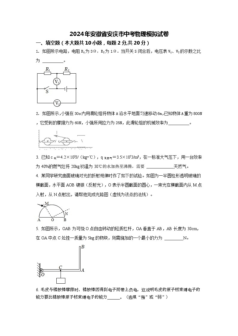 2024年安徽省安庆市中考物理模拟试卷第1页