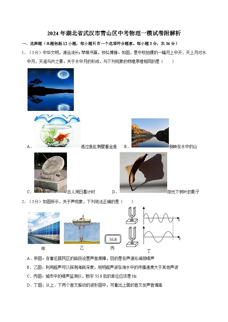 2024年湖北省武汉市青山区中考物理一模试卷附解析01