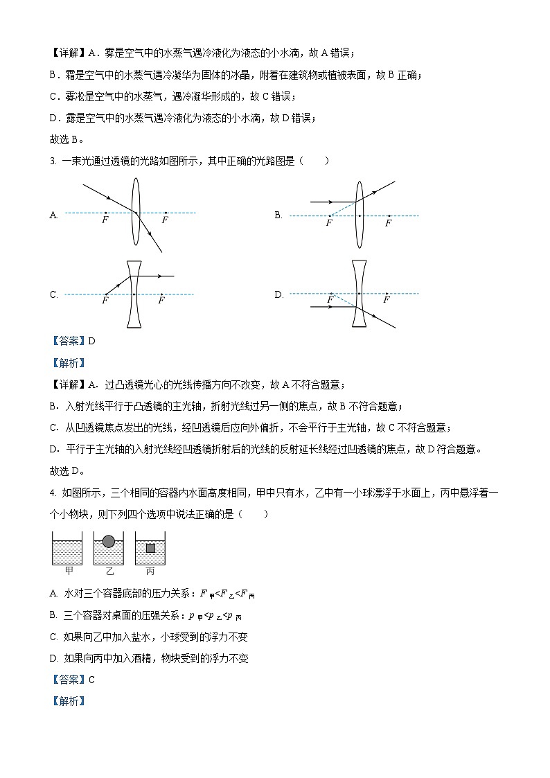 2024年甘肃省武威十六中学中考物理一模试题（原卷版+解析版）02
