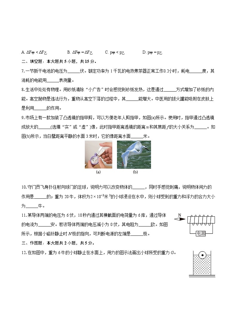 2024年上海市嘉定区中考物理二模试卷（含详细答案解析）02