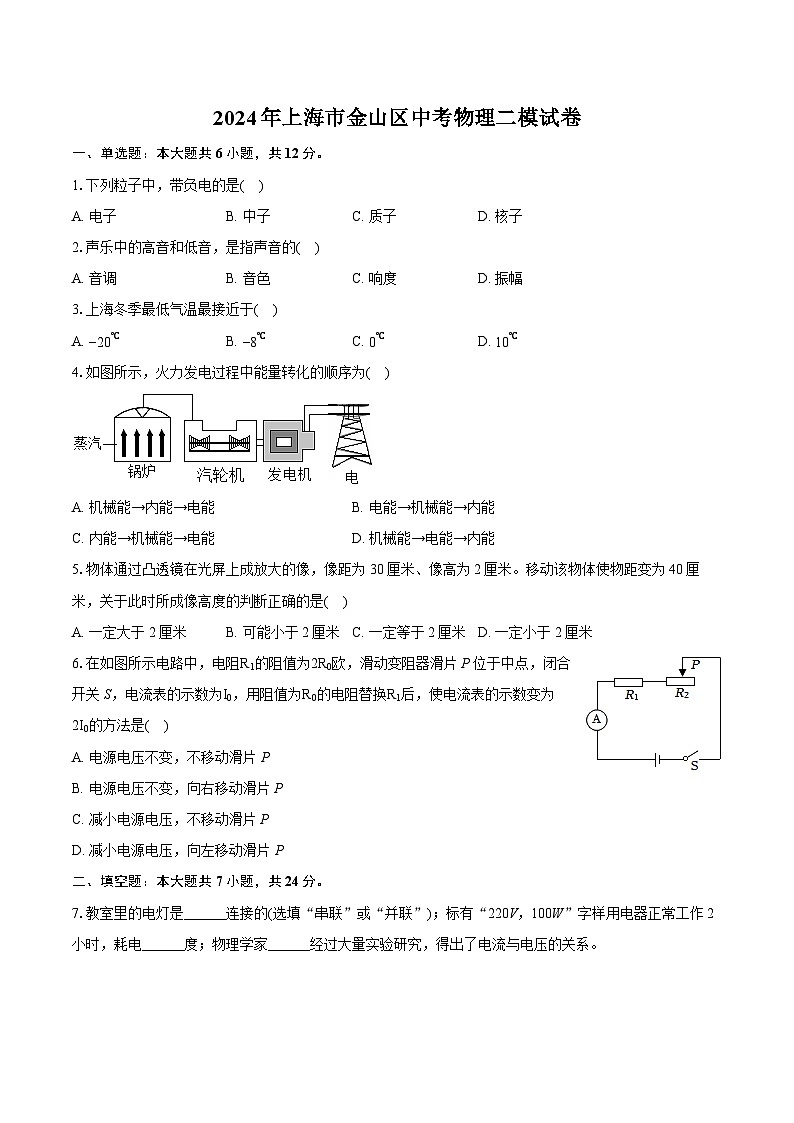 2024年上海市金山区中考物理二模试卷（含详细答案解析）第1页