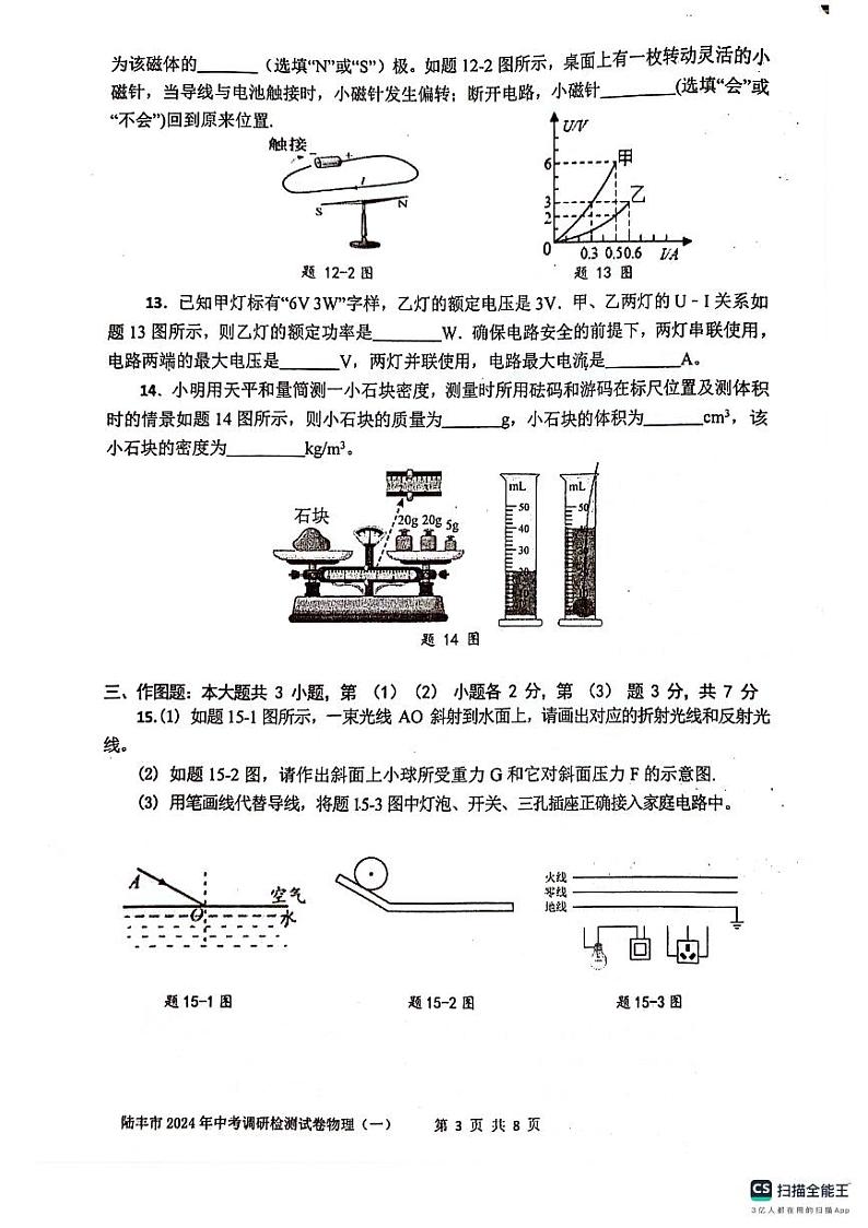 2024年广东省汕尾市陆丰市中考二模物理试题03