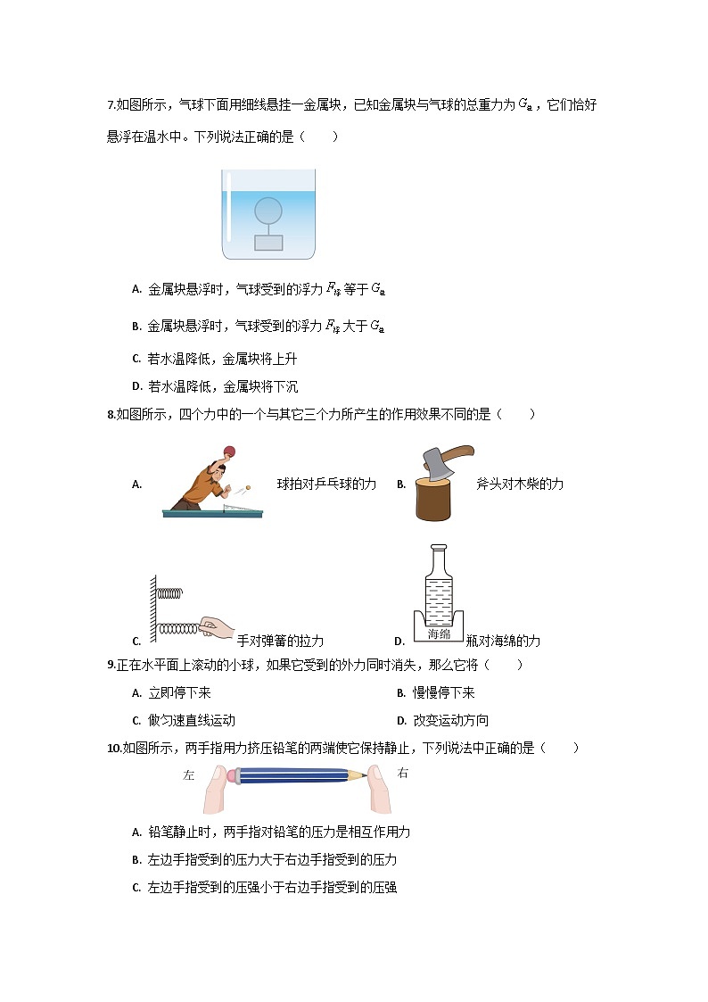 海南省洋浦中学2023-2024学年八年级下学期期中考试物理试题B卷第3页
