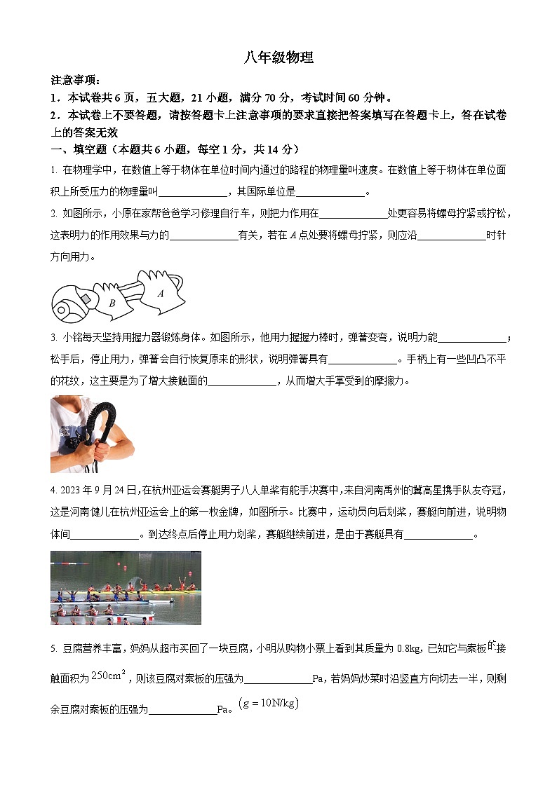 河南省许昌市禹州市2023-2024学年八年级下学期期中物理试卷（原卷版+解析版）01