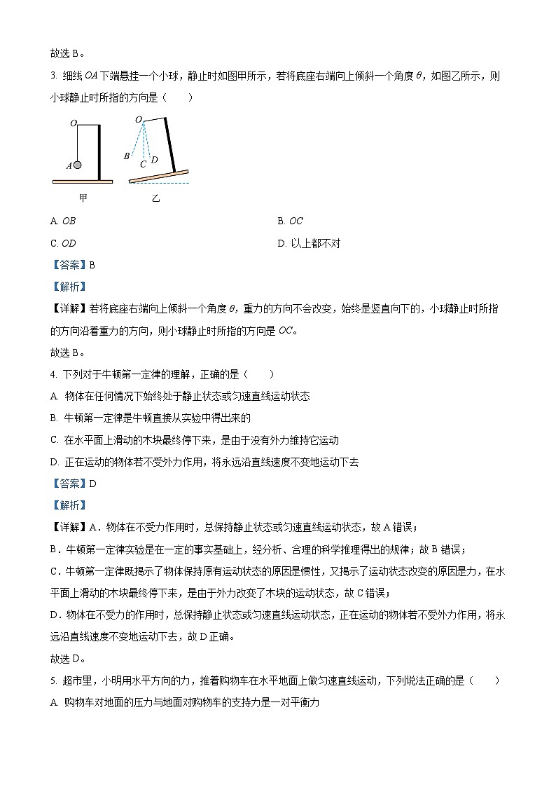 山东省德州市齐河县安头乡中学2023-2024学年八年级下学期第一次月考物理试题（原卷版+解析版）02