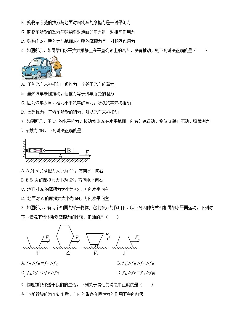山东省德州市齐河县安头乡中学2023-2024学年八年级下学期第一次月考物理试题（原卷版+解析版）02