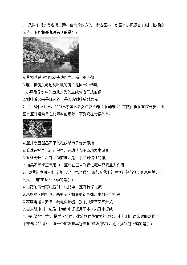 陕西省宝鸡市凤翔区2024届九年级下学期中考二模物理试卷(含答案)02