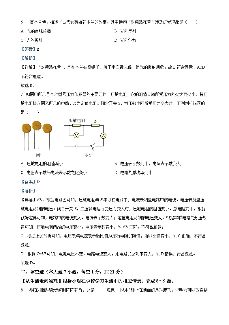 2024年广东省东莞市弘正学校初中学业水平物理模拟联考（二）（原卷版+解析版）03
