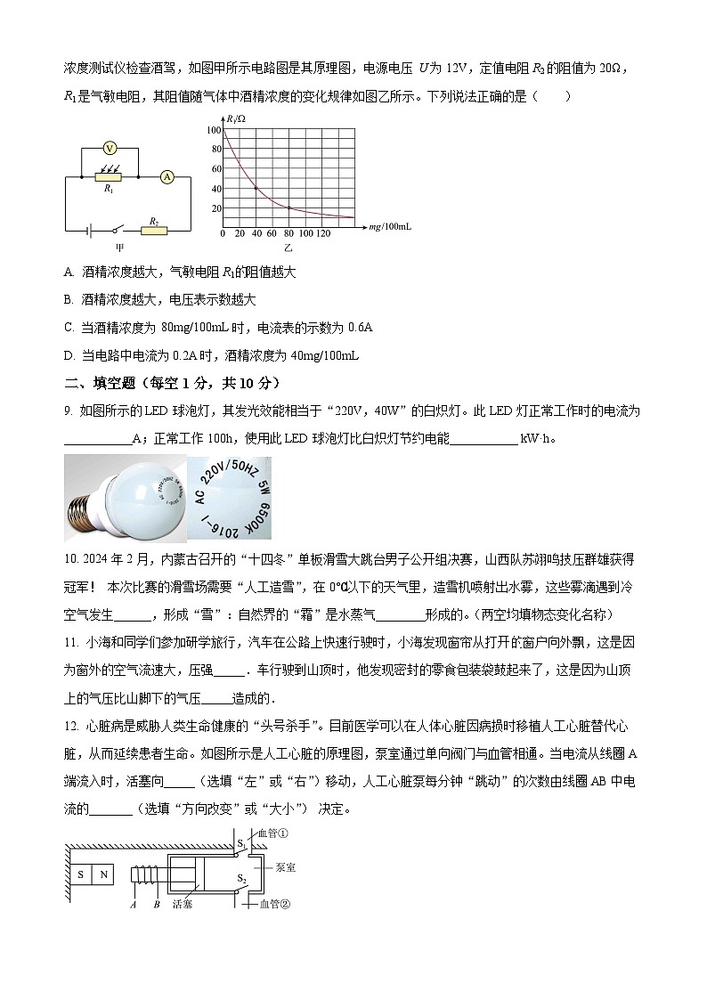 2024年内蒙古赤峰第三中学年级下学期3月中考一模物理试卷（原卷版+解析版）03