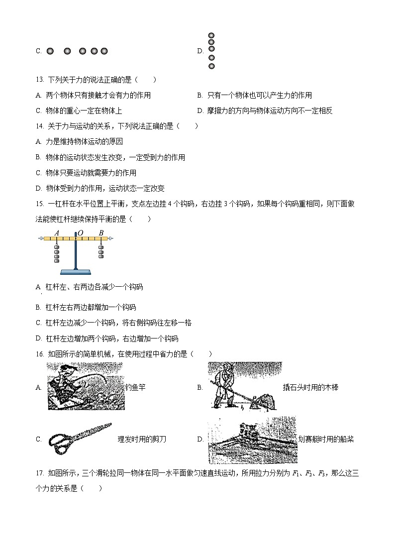 安徽省马鞍山市第八中学2023-2024学年八年级下学期4月期中物理试题（原卷版）第3页