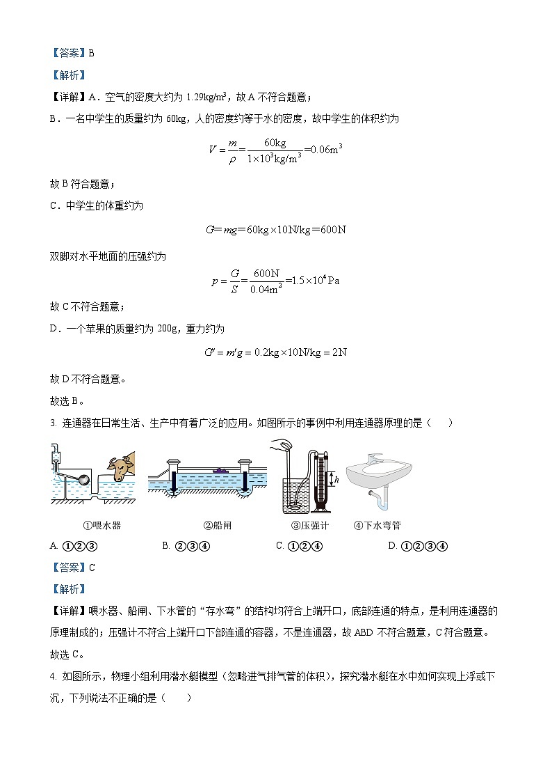 福建省厦门科技中学2023-2024学年八年级下学期期中模拟物理试卷（原卷版+解析版）02