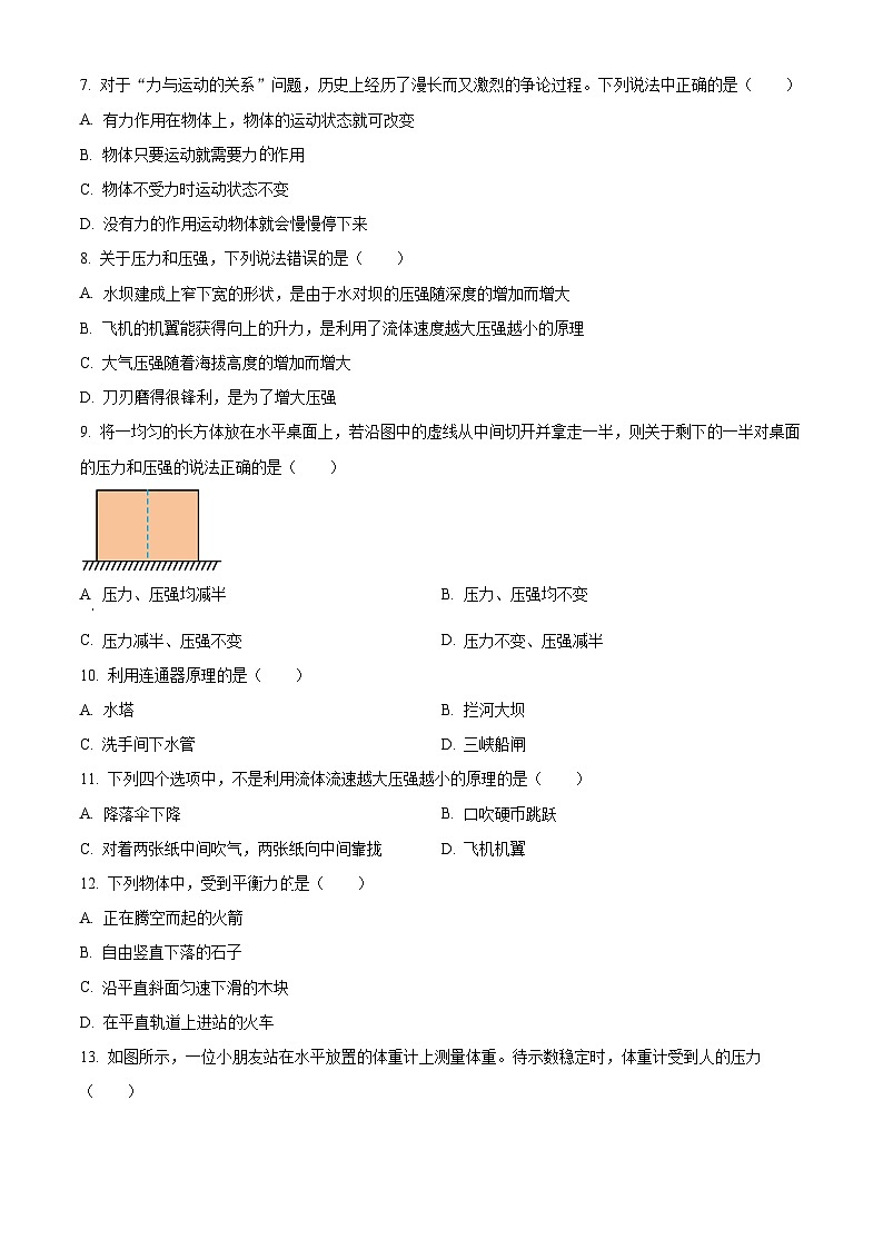河南省濮阳油田实验学校2024年下学期八年级第二次月考物理试卷（原卷版）第2页