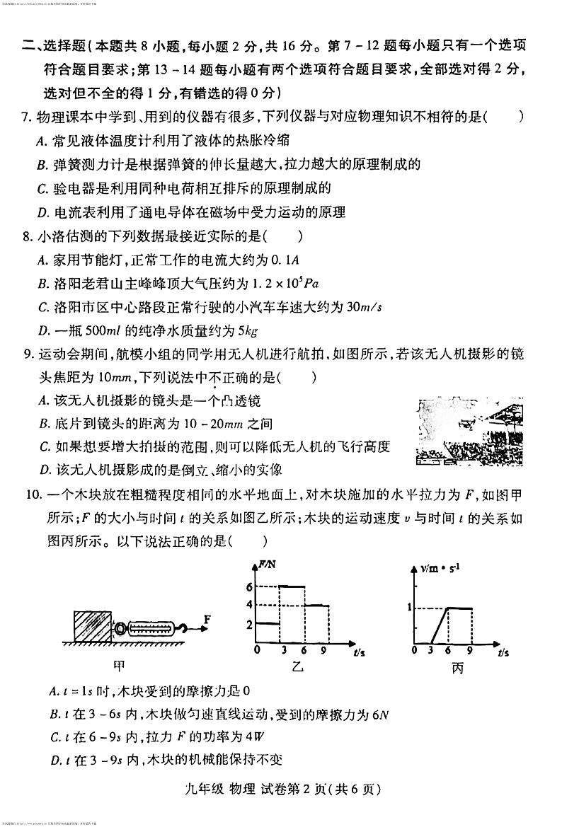 2024年河南省洛阳市洛龙区中考一模物理试卷第2页