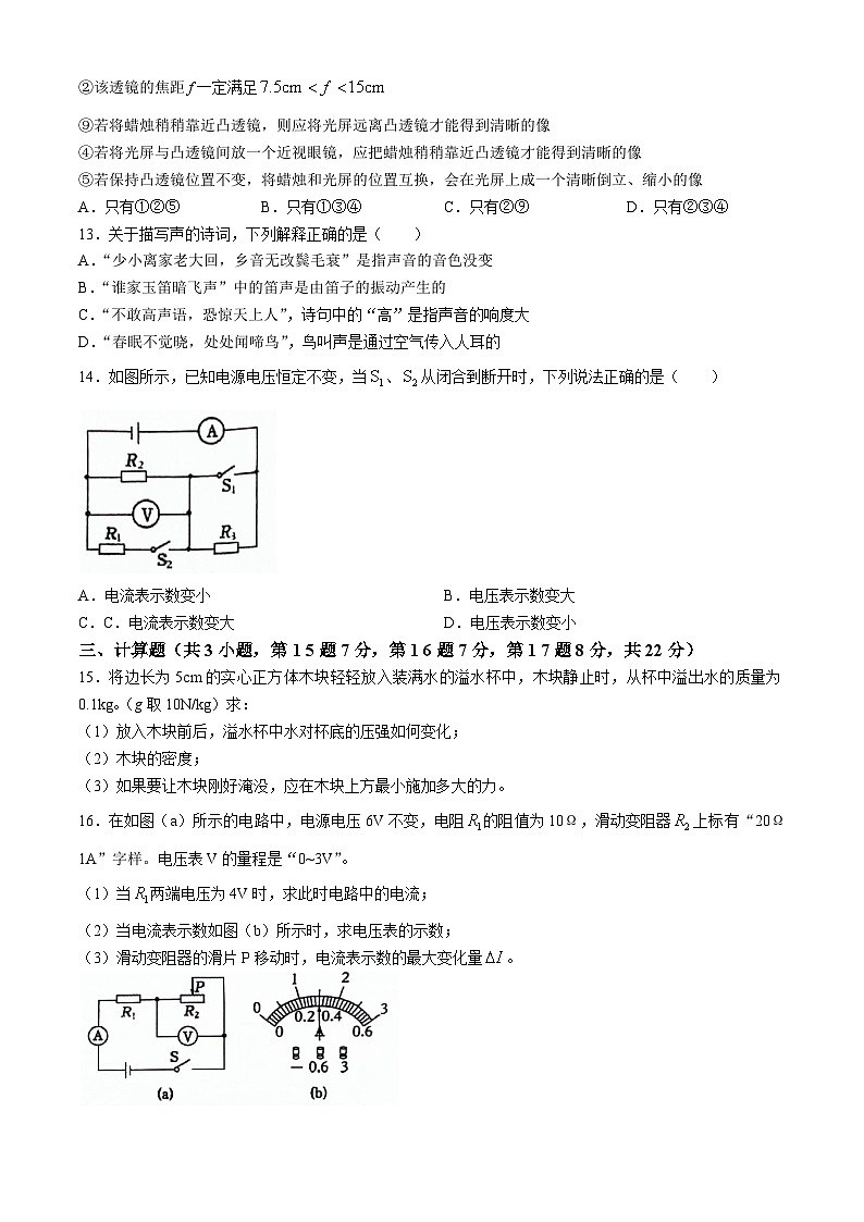 江西省宜春市2023-2024学年九年级下学期期中考试物理试卷(无答案)03